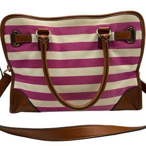 Michael Kors Hamilton Pink Stripe Brown Leather Shoulder Crossbody Tote Bag